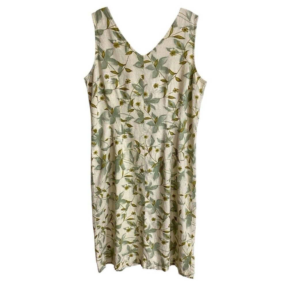 EXPRESSIONS 90s Y2K Floral Midi Dress Size 16 Sage Green Linen Blend Cottagecore